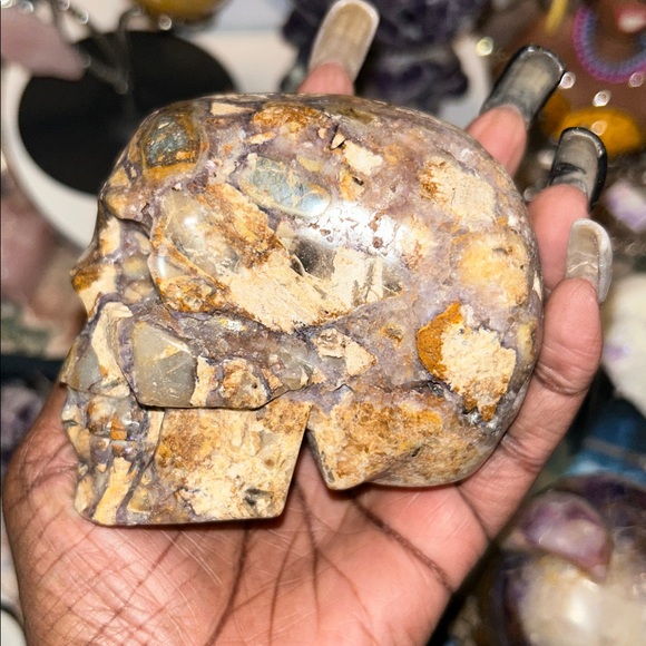 Natural Opalized Fluorite Root Stone Skull Custom - Picture 5 of 9